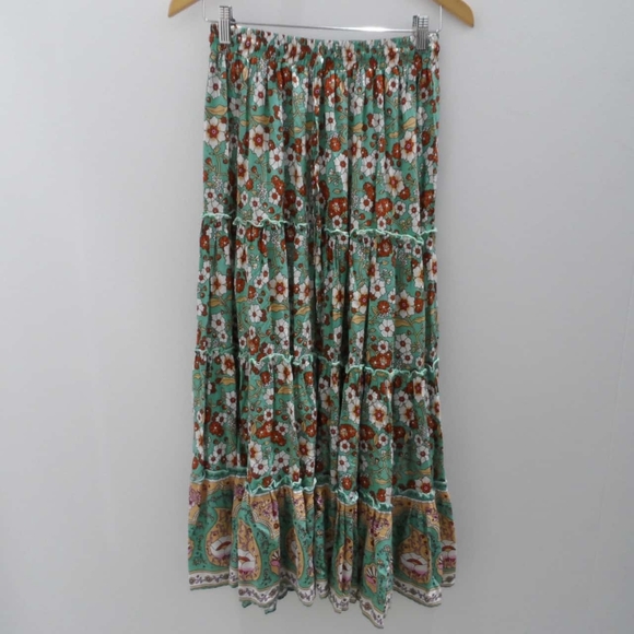 JAR OF HEARTS Boho Lover Aqua Turquoise Floral High Waisted Tiered Maxi Skirt - Picture 14 of 16